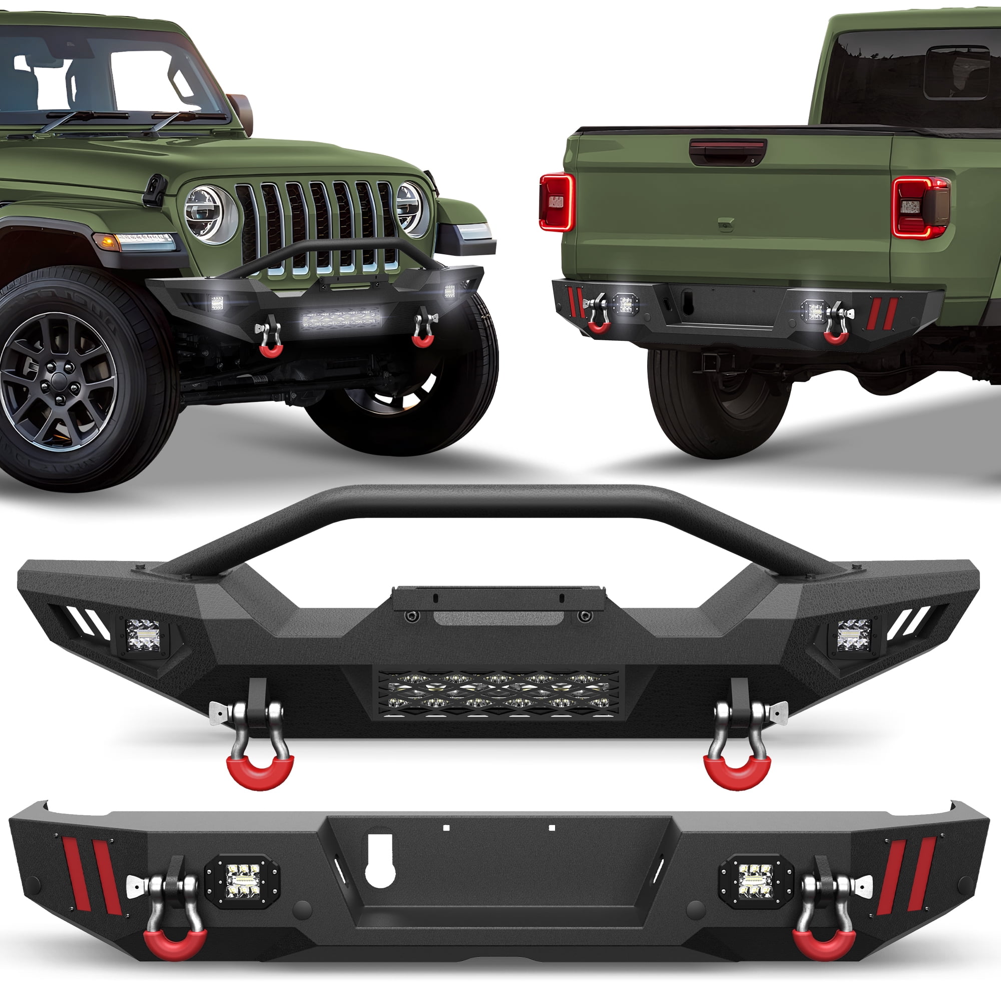 Led Signage Steel FVLEY Front Rear Bumper Set for 2020 2021 2022 2023 2024 2025 2026 Jeep ...