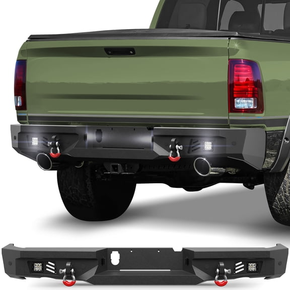 FVLEY Rear Bumper for 2015-2018 Ram 1500 Rebel, Heavy Duty Steel Truck Bumper with Side Steps, Stainless Steel Step Plate