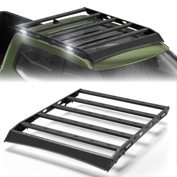 FVLEY Roof Rack with Integrated Side LED Lights for 2007-2021 Toyota Tundra, Steel Cargo Platform for Camping and Outdoor Use