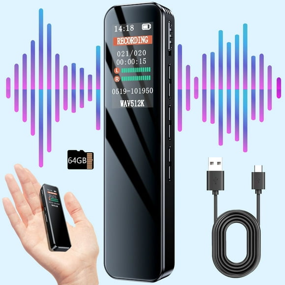 FVLOENG 64GB Digital Voice Activated Recorder 60 Hours Audio Recording with Playback for Lectures MP3 Player, Password,Meetings USB Rechargeable Dictaphone Small Tape Portable Recorder Device