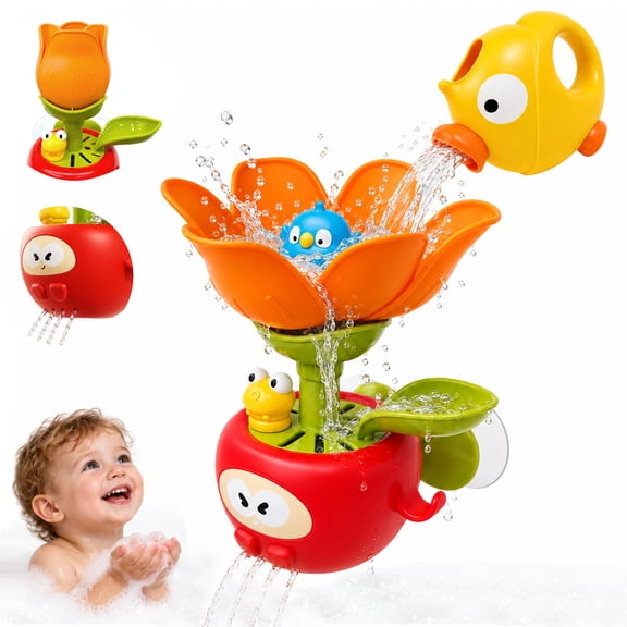 FVLOENG Baby Bath Toy, Blooming Flower Bath Toys for Kids Ages 1-3, Pour Water to Open Petals, Interactive Toddler Bathtub Toy with Suction Cups