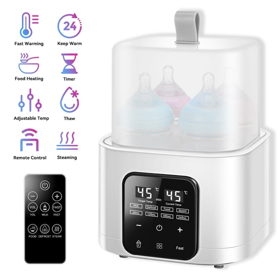 FVLOENG Baby Bottle Warmer,Fast Milk Warmer for Breastmilk,Accurate Temp Control,48H Thermostat,Portable Bottle Warmers,Fits 4 Bottles,Milk Warmer with Thaw,Sterilizing,Heat Food with Remote Control