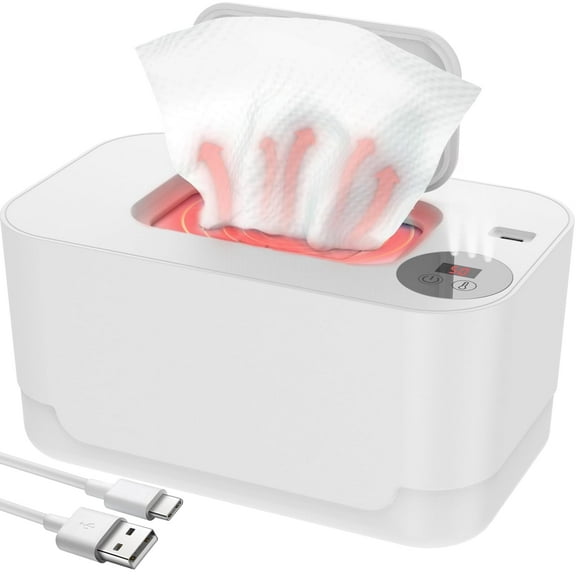 FVLOENG Baby Wipe Warmer Portable Diaper Wipes Dispenser,Pop-up Access,with Night Light Heating,Temperature Display