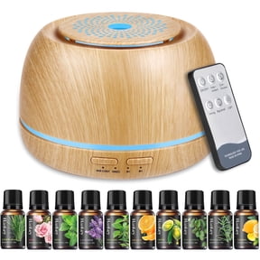 FVLOENG Essential Oils Aromatherapy Diffuser Mist Ultrasonic Humidifiers Vaporizer with 7 Colors Light, Timer and Auto, with 10Pcs*10ml Pure Essential Oil Gift Set,with Remote Control (300ML) Yellow