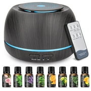 FVLOENG Essential Oils Aromatherapy Diffuser Mist Ultrasonic Humidifiers Vaporizer for Large Room Home Bedroom Baby Office Car, with 8Pcs*10ml Pure Essential Oil Gift Set,with Remote Control(Black)
