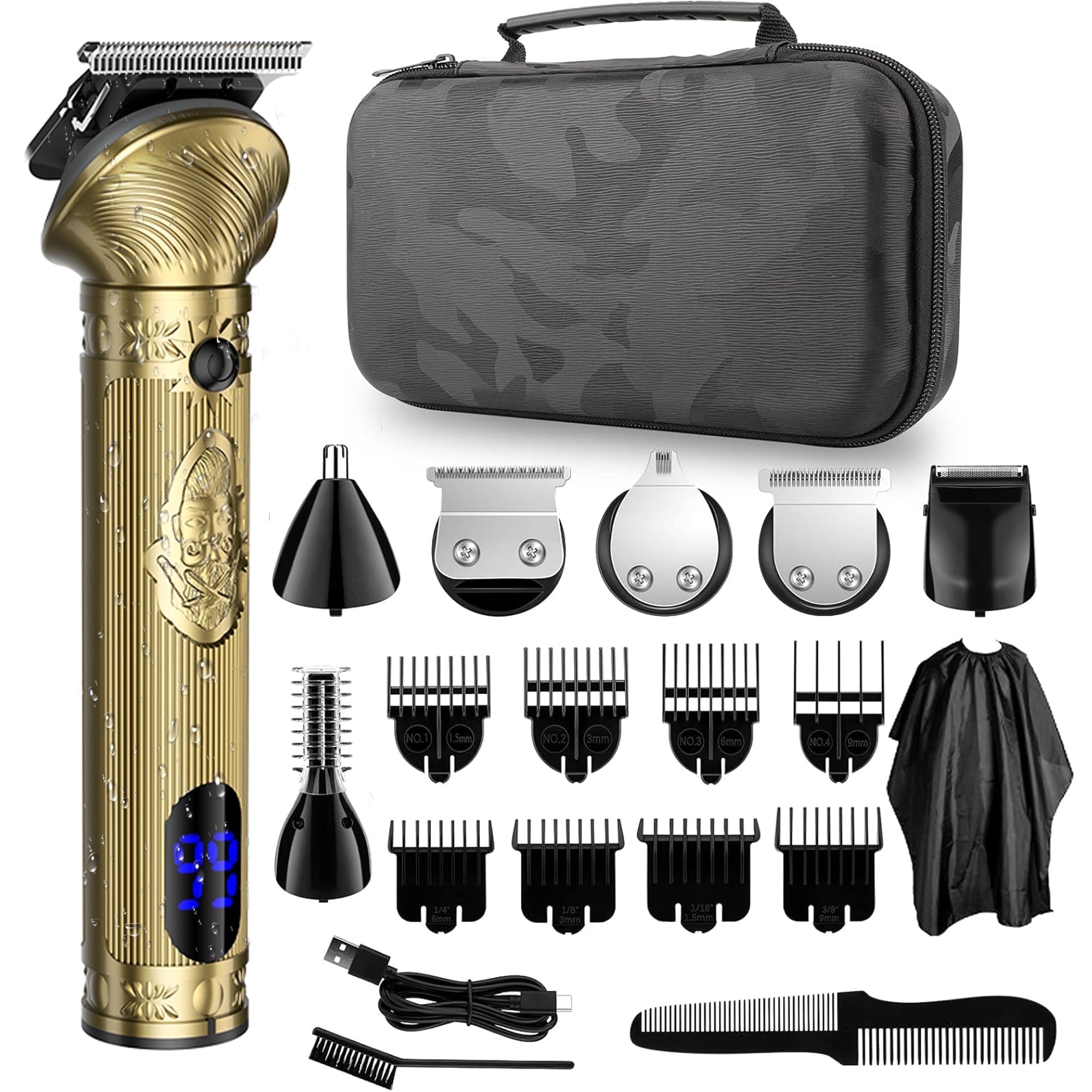 FVLOENG Hair Clipper for Men, 19 in 1 Electric Beard Trimmer, Home Travel Cordless Shaver Razor with LED Display for Hair, Facial, Nose Hair Cutting, Grooming Kit with Storage Bag