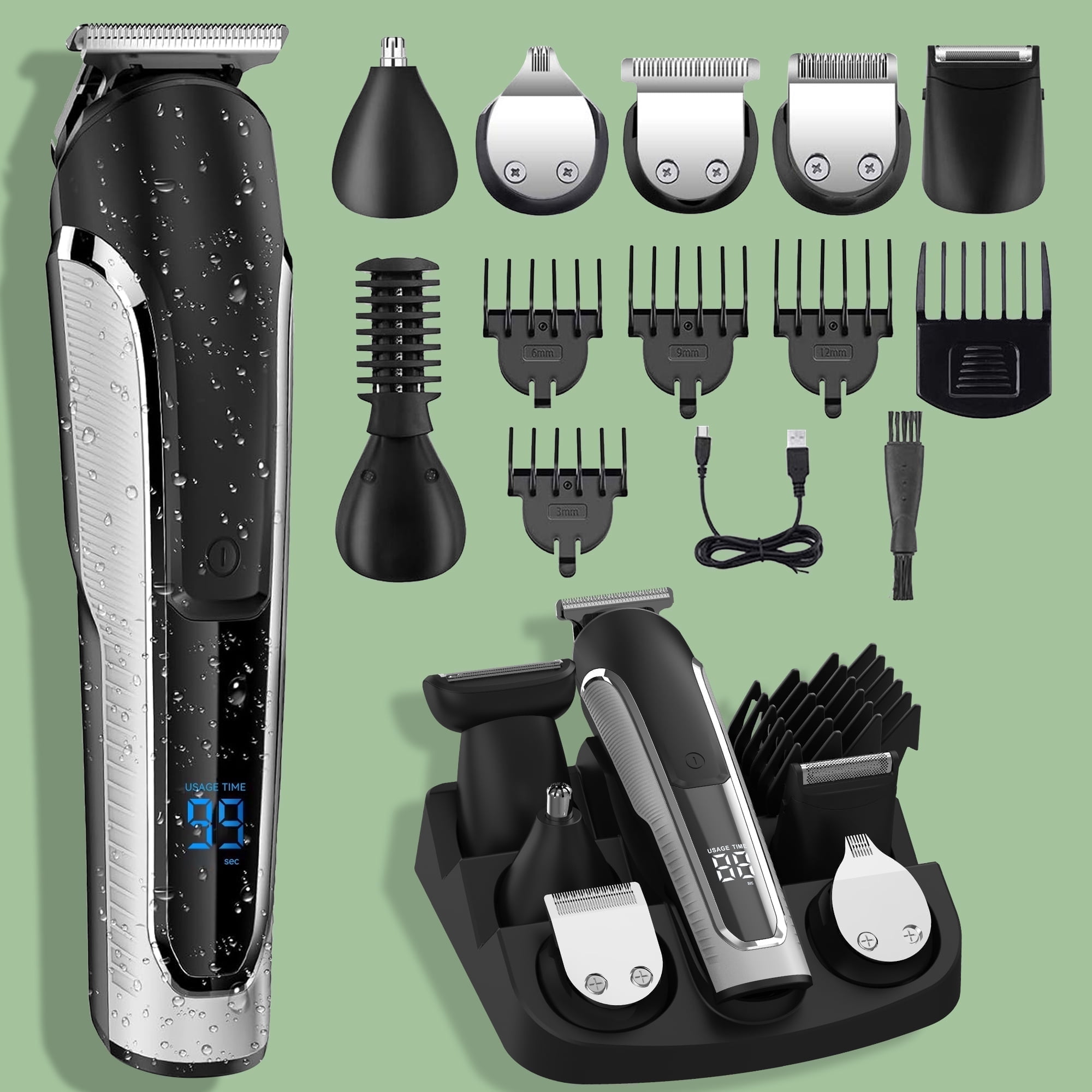 FVLOENG Hair Clipper for Men Electric Beard Trimmer Cordless Shaver Razor Grooming Kit with LED Display for Mustache, Body, Face, Nose Hair Cutting, Father Husband Boyfriend Gifts with Storage Dock