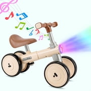 FVLOENG Baby Balance Bike for 1-3 Year Old Toddlers, 4-Wheel No Pedal Ride On Toy with Music & LED Lights, Adjustable Seat & Frame, First Toddler Bike for Boys Girls, Indoor Outdoor Birthday Gift