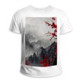 FVQL Ink Mountain Red Flower Big and Tall Cotton White Men's T Shirts