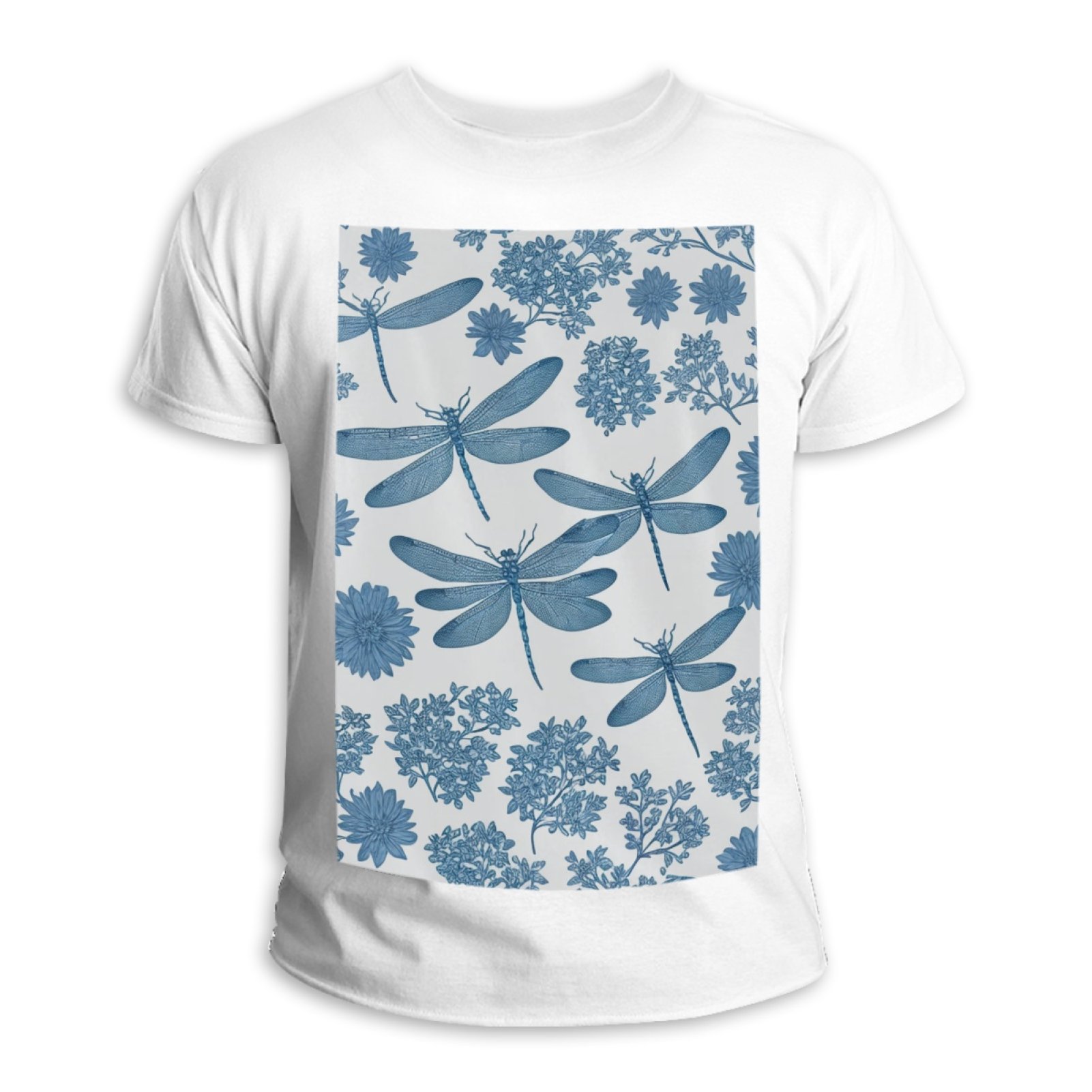 FVQL Light Blue Flower Dragonfly Big and Tall Cotton White Men's T