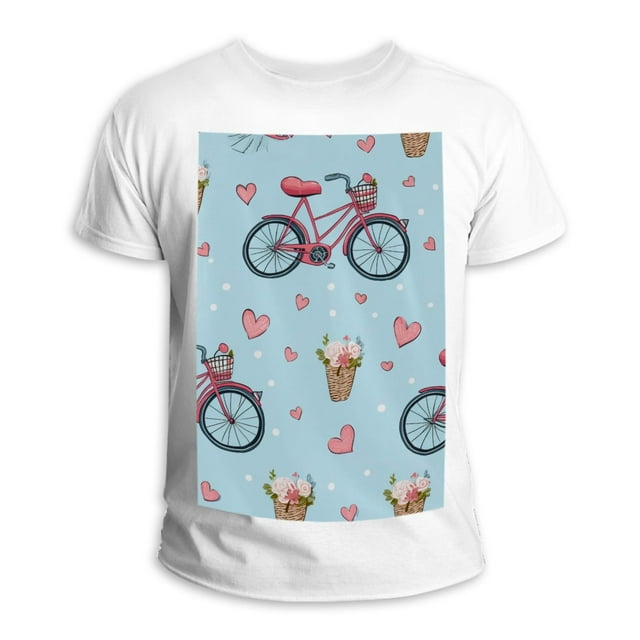FVQL Pink Flower Bike Big and Tall Cotton White Men's T Shirts,Short