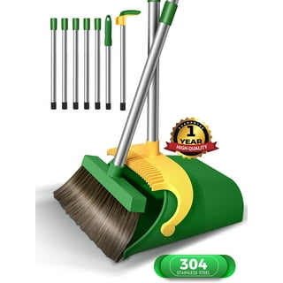 OAKART Metal Dust Pan and Brush Set Soft Bristle Wooden Broom Heavy Duty  Pan Portable Size