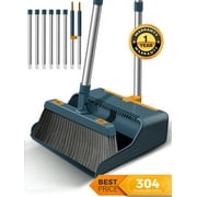 FVSA Broom and Dustpan Combo/Broom and Dustpan with 50.4" Long Handle Broom and Dustpan Set-Blue