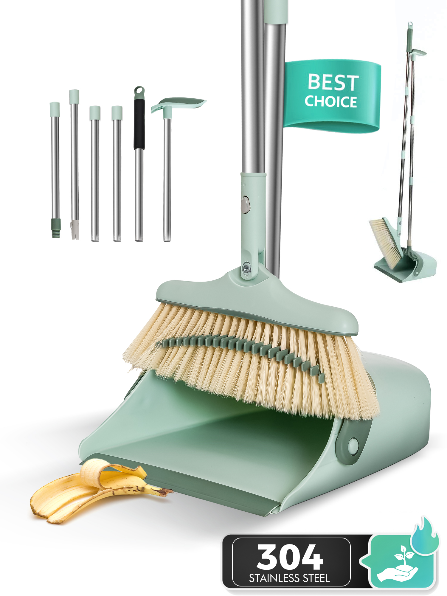 Telescopic Ergo Dust Pan With Broom, 12" Wide, 34" To 44" Pan, 47" To