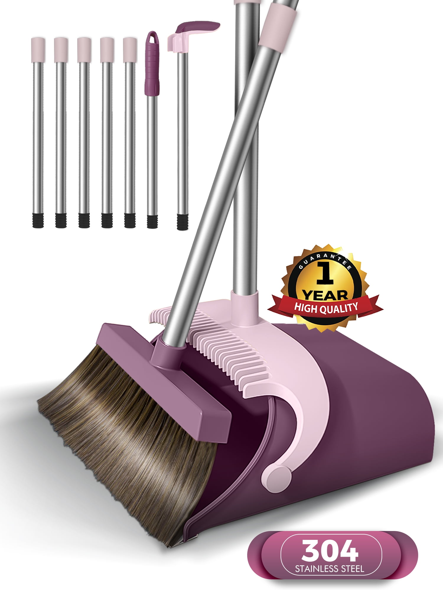 FVSA Upgrade 51.2 Inches Broom and Dustpan Set, Broom and Dustpan Set