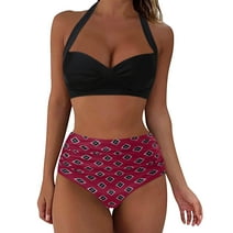 FVWITLYH High Waisted Bikini Sets for Women Two Piece Swimsuit High Waisted Tummy Control Swimwear Bathing Suit for Women Wine,XL