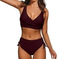thumbnail image 1 of FVWITLYH Women'S Bikini Sets Swimsuits for Women Two Piece Retro Halter Ruched High Waist Print Bikini Swimsuits Bikini Sets Wine,M, 1 of 5