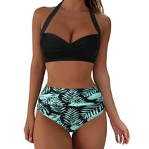 FVWITLYH Women's Bikini Swimsuits High Waisted Tummy Control Ribbed Bikini Crop Top Brazilian Swimsuit Set 2 Piece Green,M