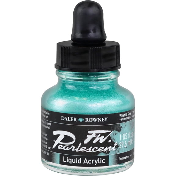 FW Pearlescent Bottle Waterfall Green - Drawing for Artists and Students - Permanent Calligraphy - Archival for Illustrating and More