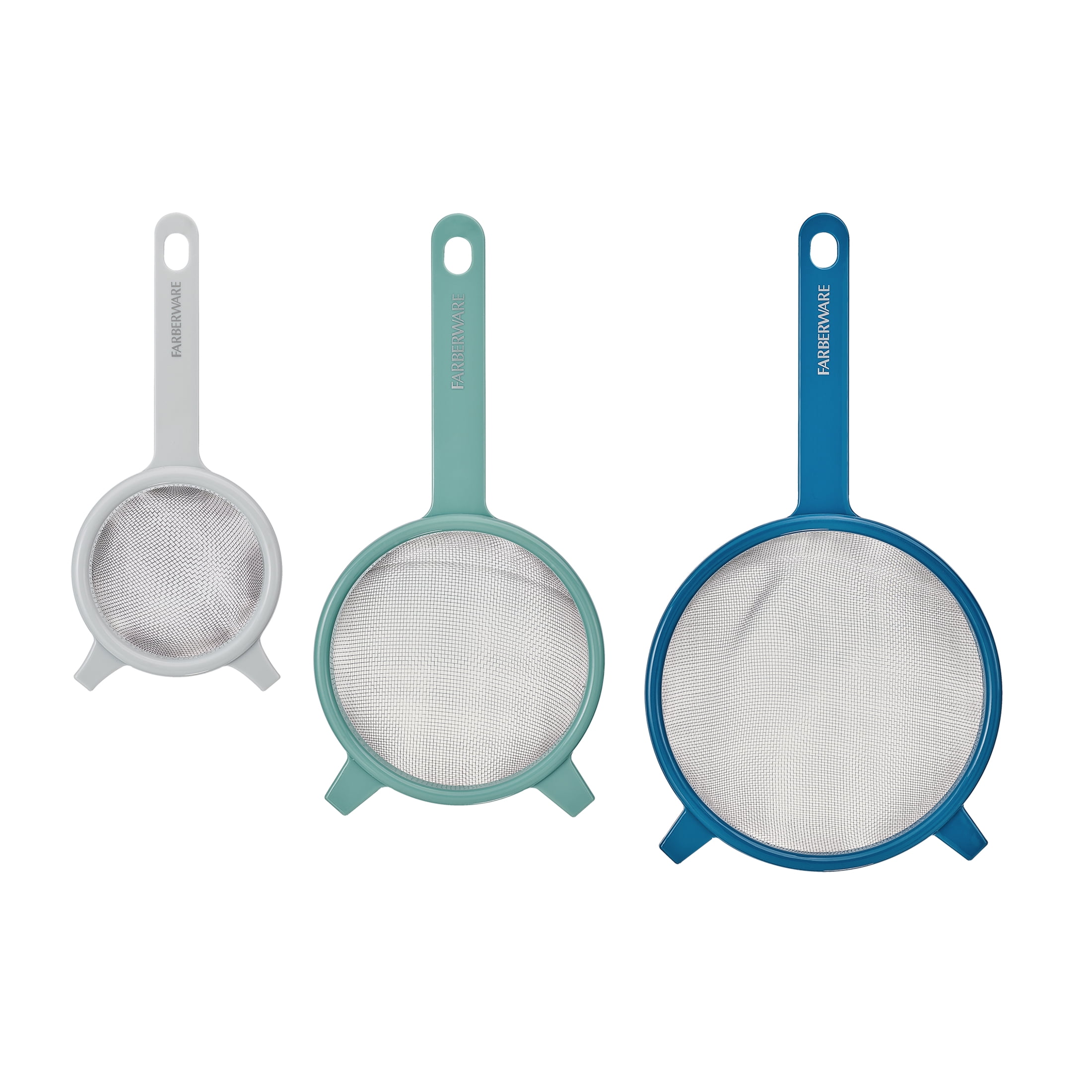Farberware Professional Fine Mesh Strainers in Blue, Sage, & Gray, Set of 3