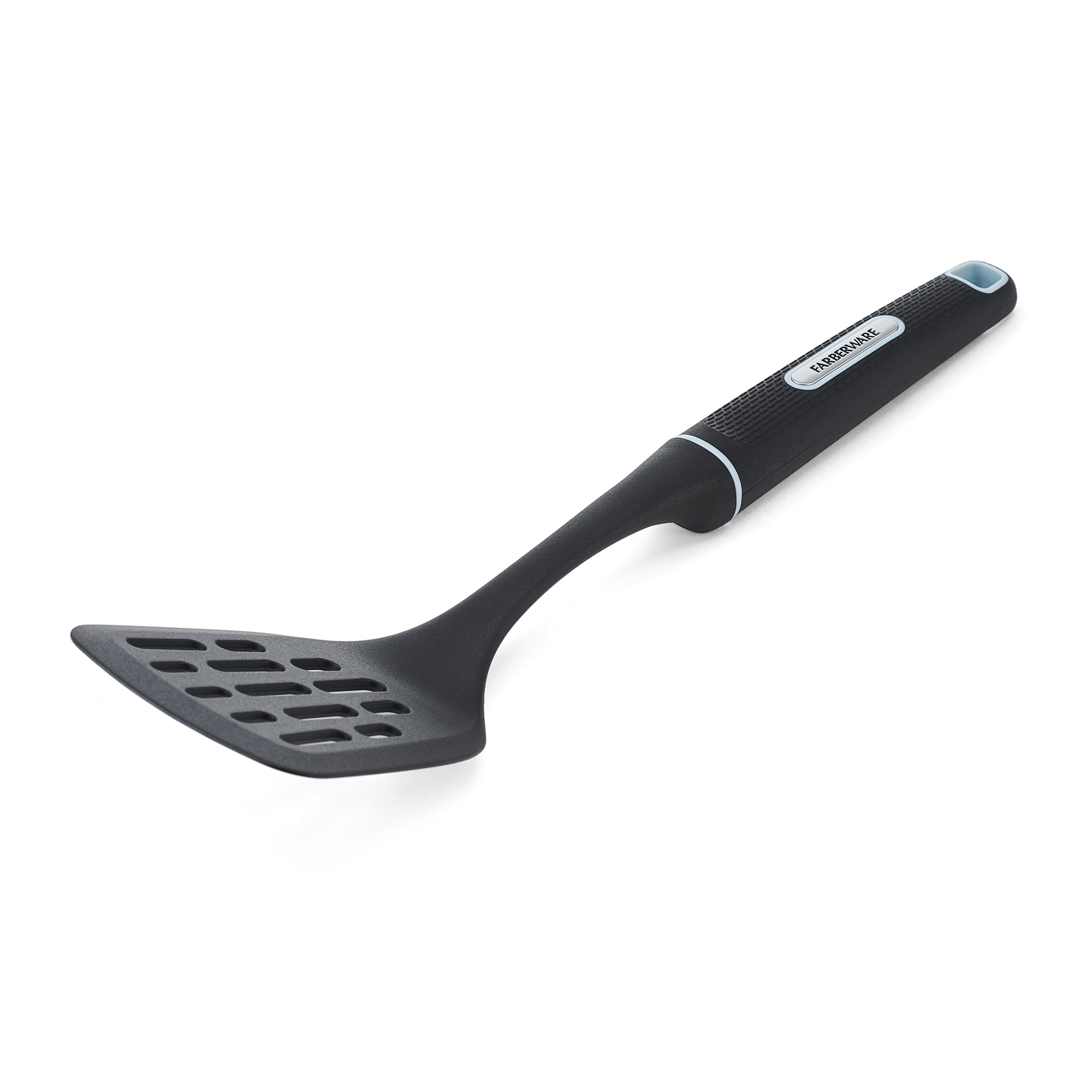 Farberware Soft Grips Nylon Slotted Spatula/Turner Black with Slate Blue Accents