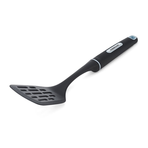 Farberware Soft Grips Nylon Slotted Spatula/Turner Black with Slate Blue Accents