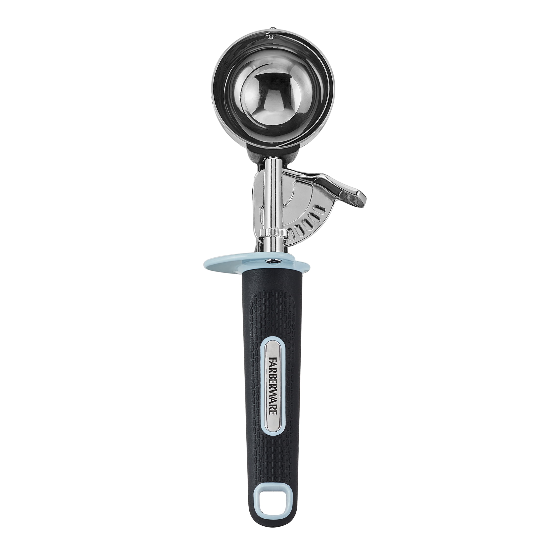 Farberware Soft Grips Trigger Ice Cream Scoop Black Handle with Slate Blue Accents