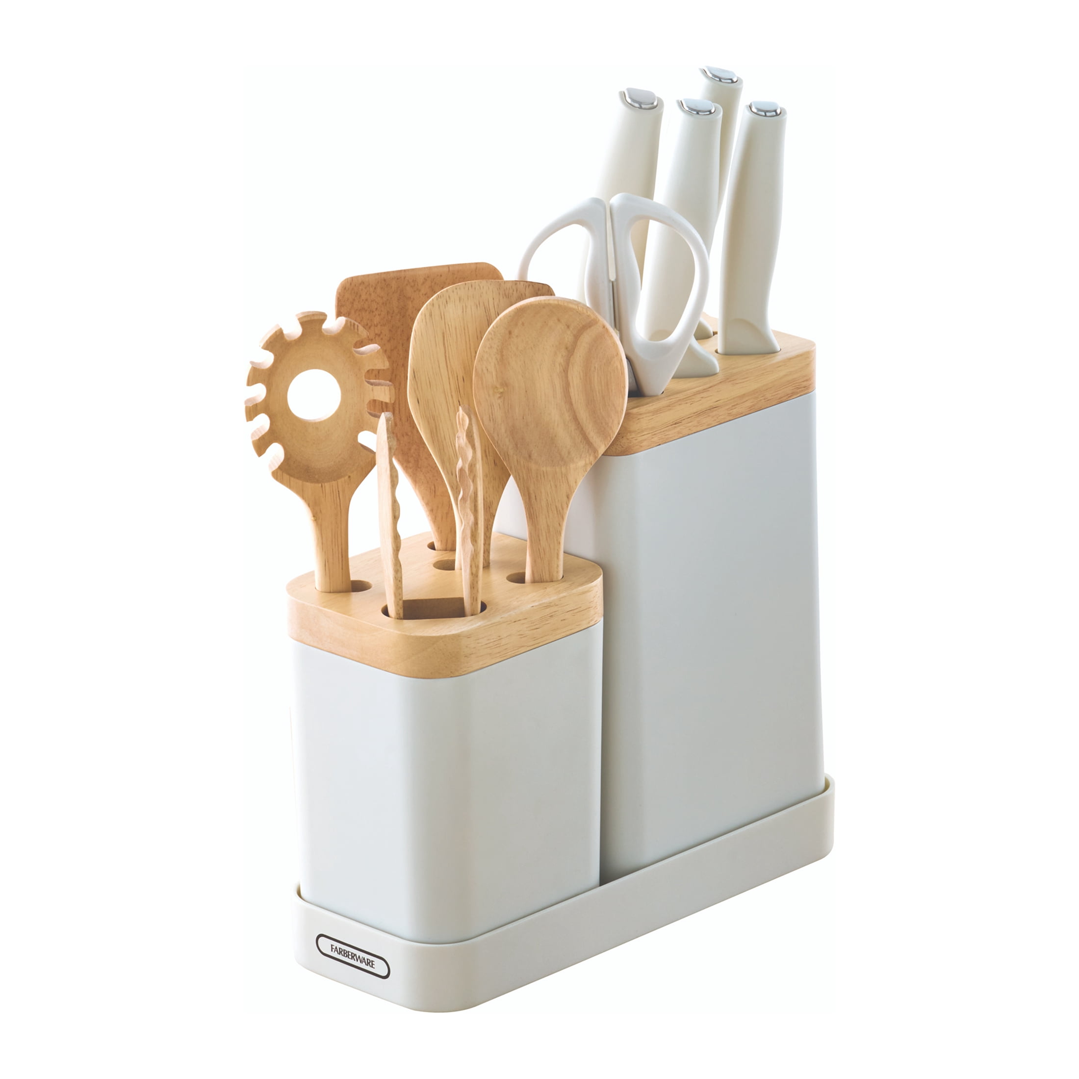 Farberware Professional Wood Kitchen Utensil and Knife Set with Counter Storage Gray, 13-Piece