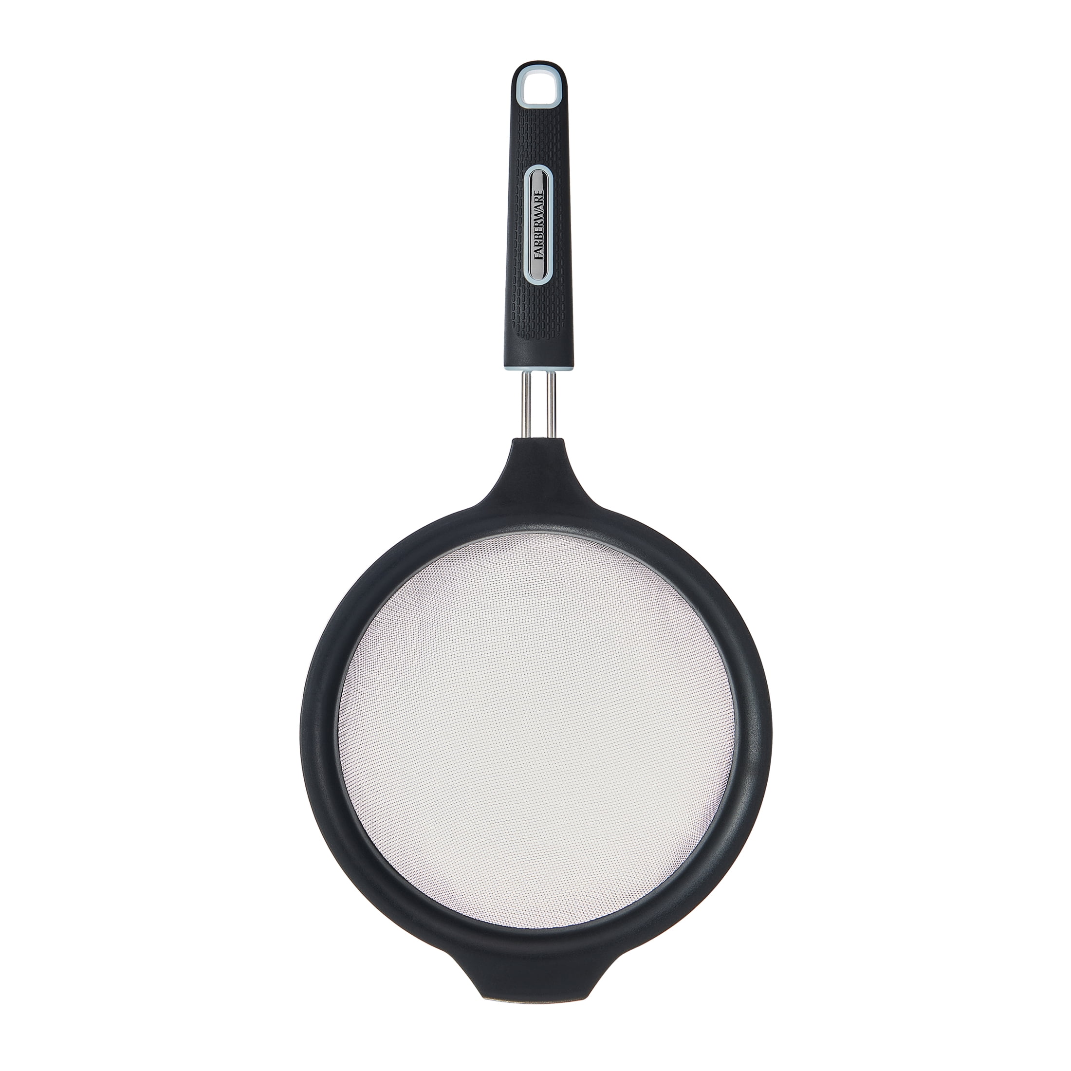 Farberware Soft Grips 7 in Stainless Steel Fine Mesh Strainer, Black with Slate Accents