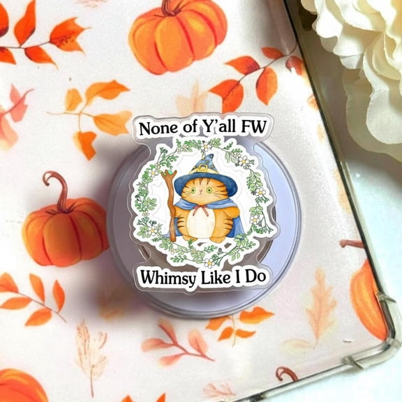 FW Whimsy Cat Phone Grip, Aesthetic Whimsical Kitten Griptok, Cute Fairy Animal MagSafe Holder, Unique Gift for Hardcore Readers, Hand-Drawn Design