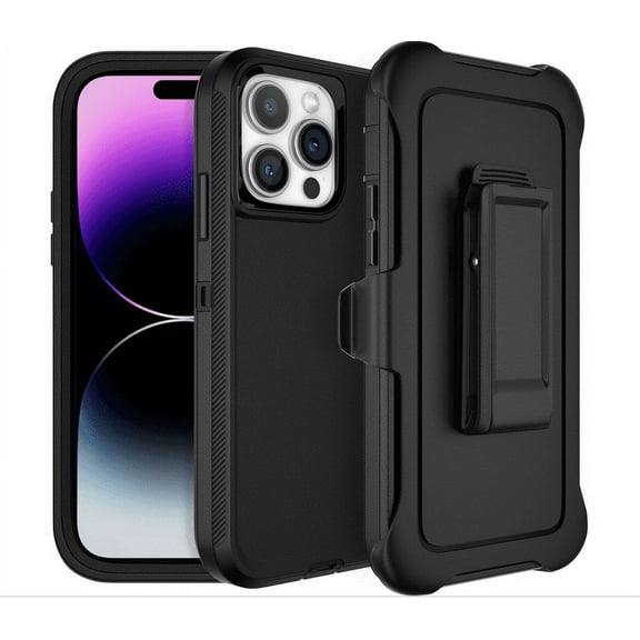 FWC Case For iPhone 14 Plus Shockproof Defender Case W/Belt clip,Black+Black,For Apple iPhone 14 Plus