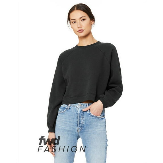 FWD Fashion Ladies' Raglan Pullover Fleece - DARK GREY - S