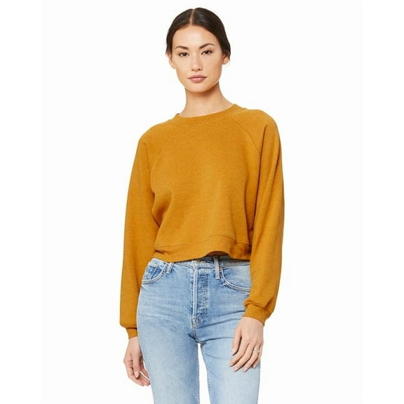 FWD Fashion Ladies' Raglan Pullover Fleece - HEATHER MUSTARD - XL