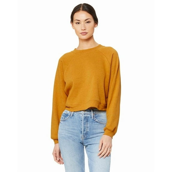 FWD Fashion Ladies' Raglan Pullover Fleece - HEATHER MUSTARD - XL