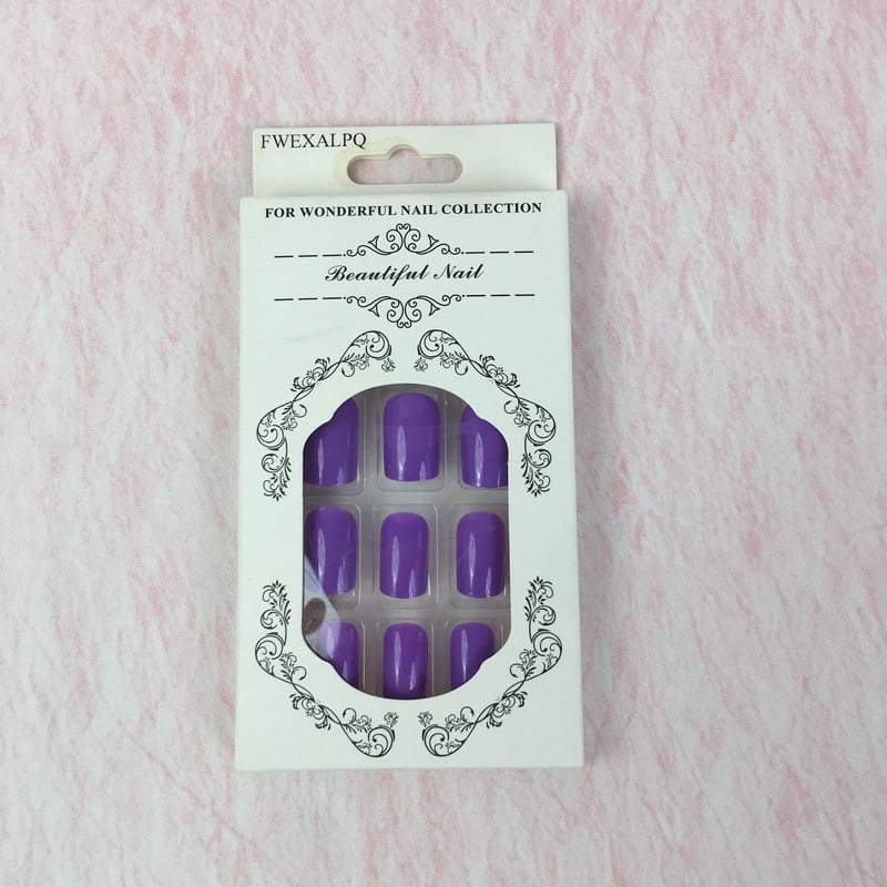 FWEXALPQ artificial fingernails Purple Press-On Nails, Solid Color Short Square Fake Nails, Full Cover Artificial Nail Tips for Women & Girls