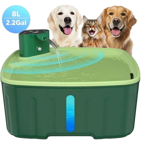 FWMB 2.2Gal/8L Wireless Pet Fountain, Cat Dog Water Fountain with Motion Sensor,Filter,4 Operating Modes,Green