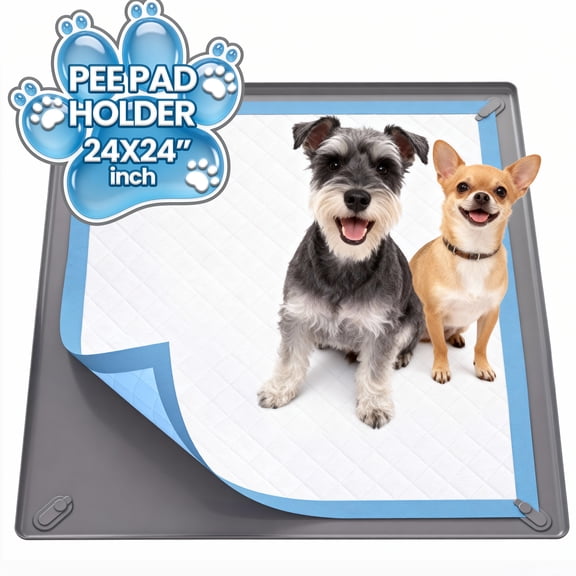 FWMB 24"x24" Puppy Pad Holder Tray - Non-Slip Silicone Dog Potty Trainer with 4 Magnet Clamps High Edge Design Leak-Proof Easy Clean