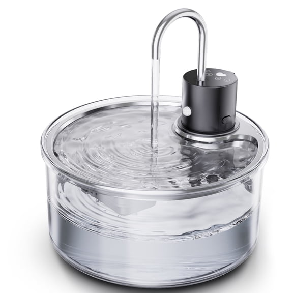 FURCLAN 108oz/3.2L Glass Cat Water Fountain Cordless, Ultra-Quiet Battery Operated Pet Water Dispenser with Motion Sensor, Smart Elegant Easy to Clean Glass Pet Water Fountain for Cats Dog