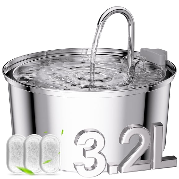 FWMB 108oz/3.2L Stainless Steel Cat Water Fountain with 3 Filters, Dishwasher Safe Automatic Pet Fountain for Dogs & Cats, Ultra-Quiet Pet Water Fountain for Multi-Pet Homes, Cat Fountains Indoor