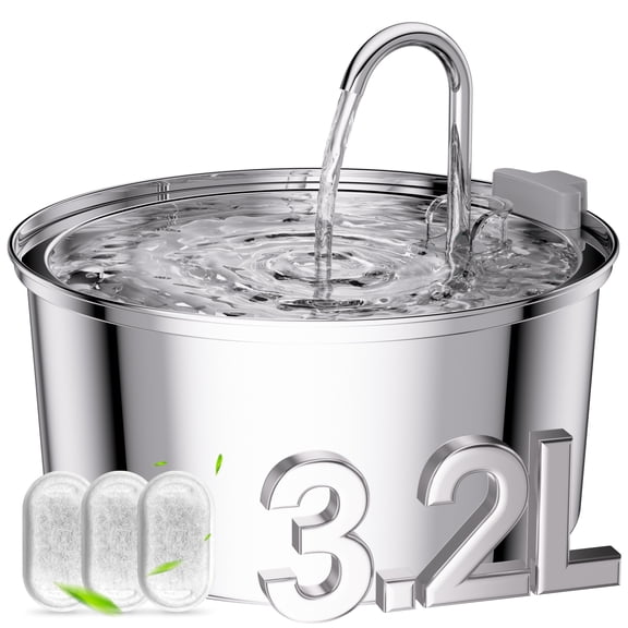 FWMB Cat Water Fountain, 108oz/3.2L Premium Stainless Steel Cat Fountain with 3 Filters, Automatic Pet Fountain Dispenser for Cats Dogs, Electric Drinking Fountain with Ultra-Quiet Pump