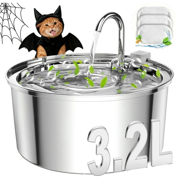 FWMB 3.2L/108oz Cat Water Fountain Premium Stainless Steel with 3 Filters, Automatic Pet Fountain Dispenser for Cats Dogs, with Ultra-Quiet Pump