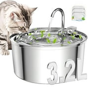 FWMB Cat Water Fountain, 3.2L/108oz Cat Water Fountain Premium Stainless Steel with 3 Filters, Automatic Pet Fountain Dispenser for Cats Dogs, with Ultra-Quiet Pump
