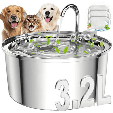 FWMB 3.2L/108oz Cat Water Fountain Premium Stainless Steel with 3 Filters, Automatic Pet Fountain Dispenser for Cats Dogs, with Ultra-Quiet Pump