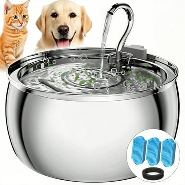 FWMB 4L/135 oz Stainless Steel Cat Water Fountain with 3 Filters, Pet Water Dispenser for Cats Dogs Multiple Pets Drinking, Silver