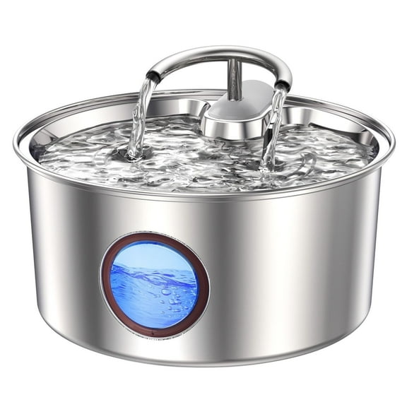 FWMB Cat Water Fountain, 108oz/3.2L Dual Faucet Stainless Steel Cat Fountain, Pet Water Dispenser With Water LED Window & Ultra-Quiet Pump for Pets Cat Large Medium Small Pets