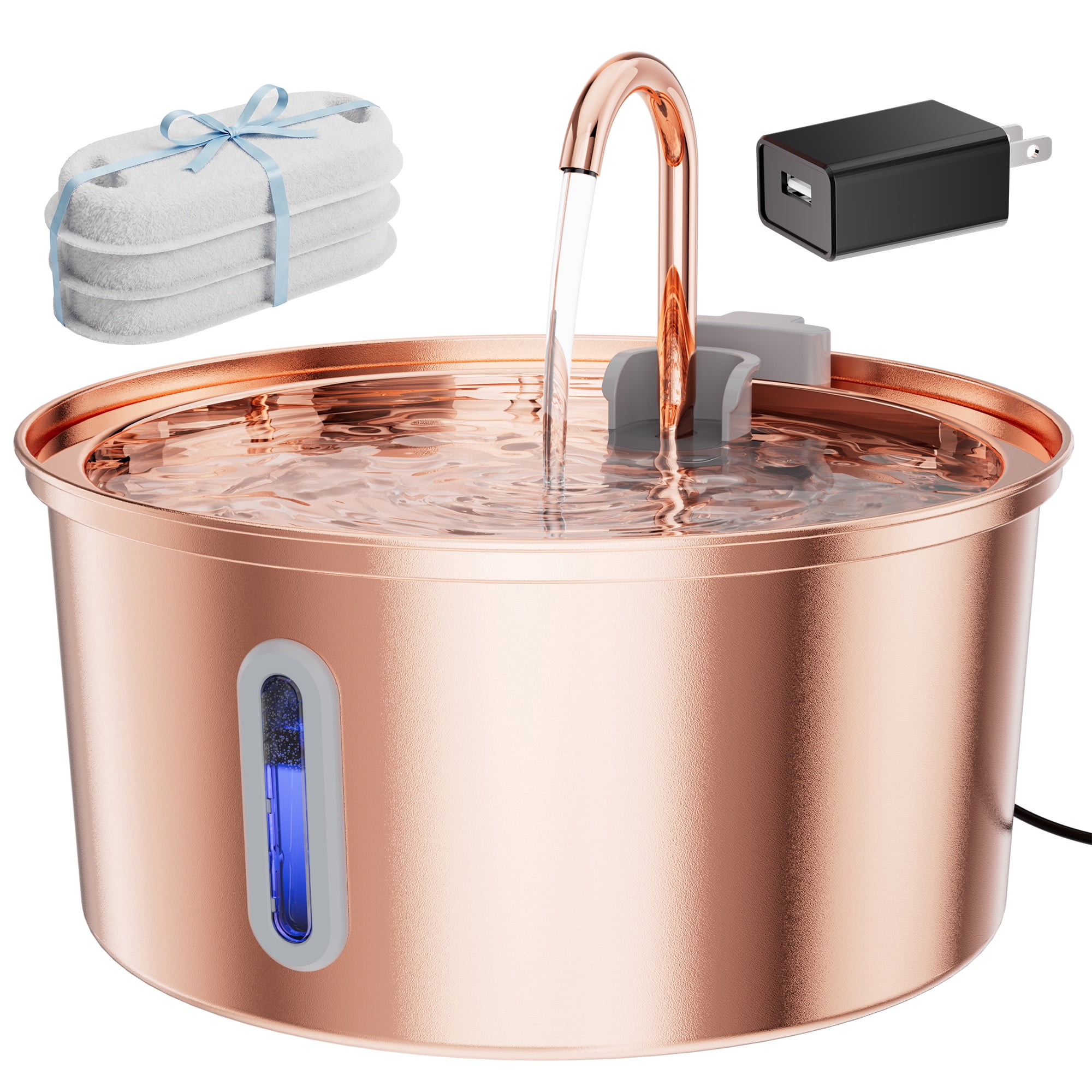 FWMB Copper Surface Cat Water Fountain - 108oz/3.2L Stainless Steel Cat Fountain for Drinking - Large Capacity Pet Water Fountain -  Automatic Water Dispenser f