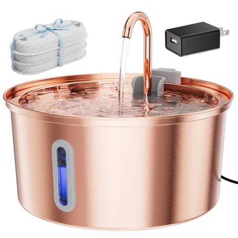 FWMB Copper Surface Cat Water Fountain - 108oz/3.2L Stainless Steel Cat Fountain for Drinking - Large Capacity Pet Water Fountain - Automatic Water Dispenser for Cat and Dogs Multiple Pets