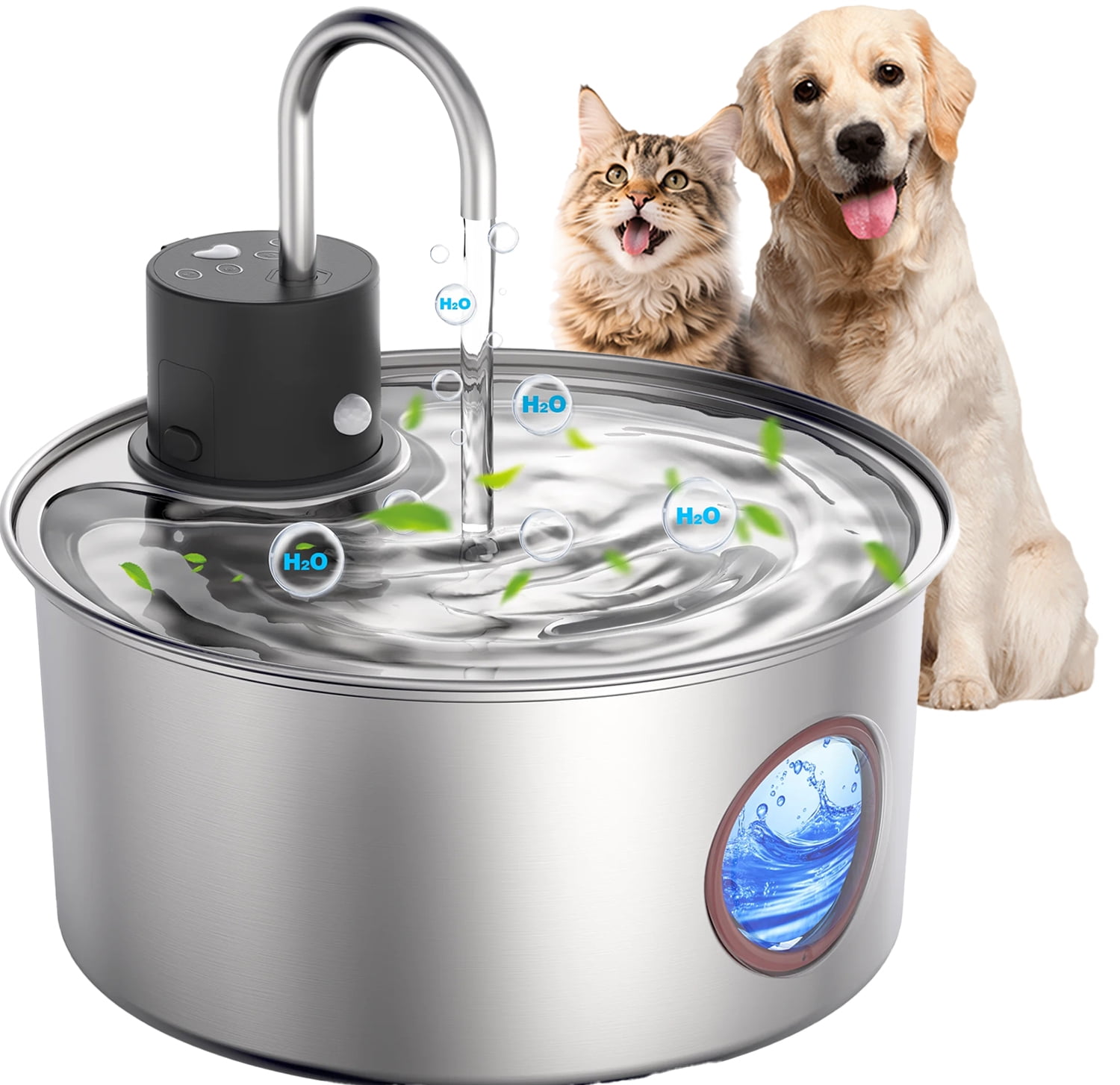 FWMB Cat Water Fountain Stainless Steel, 108oz/3.2L Wireless Pet Fountain, Battery Operated Cat Fountain, Automatic Water Dispenser for Cats and Dogs