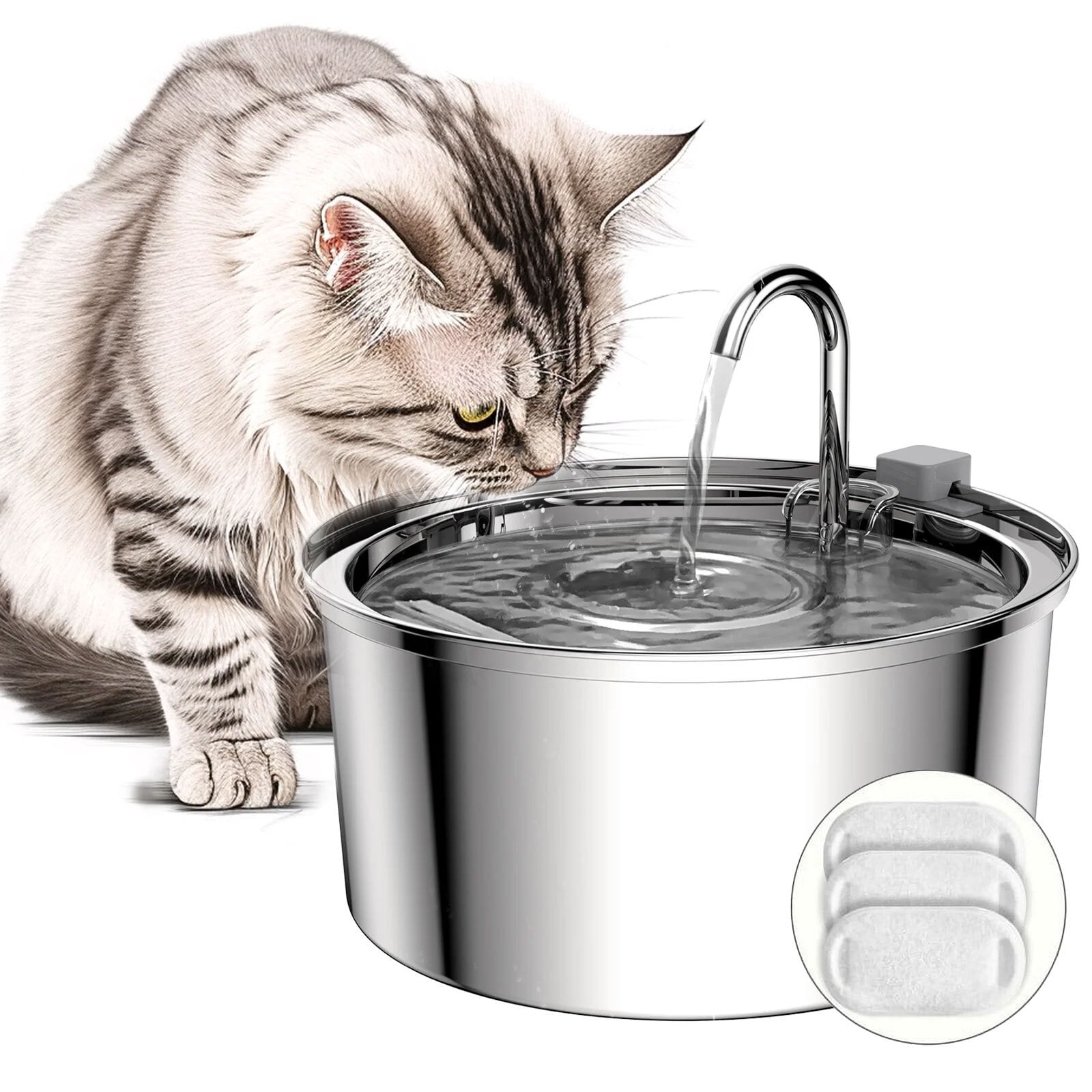 FWMB 3.2L/108oz Cat Water Fountain Premium Stainless Steel with 3 Filters, Automatic Pet Fountain Dispenser for Cats Dogs, with Ultra-Quiet Pump