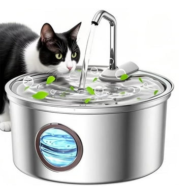 FWMB 3.2L/108 oz Cat Water Fountain Stainless Steel with Filter, Pets Water Fountain, Visual Water Level Window
